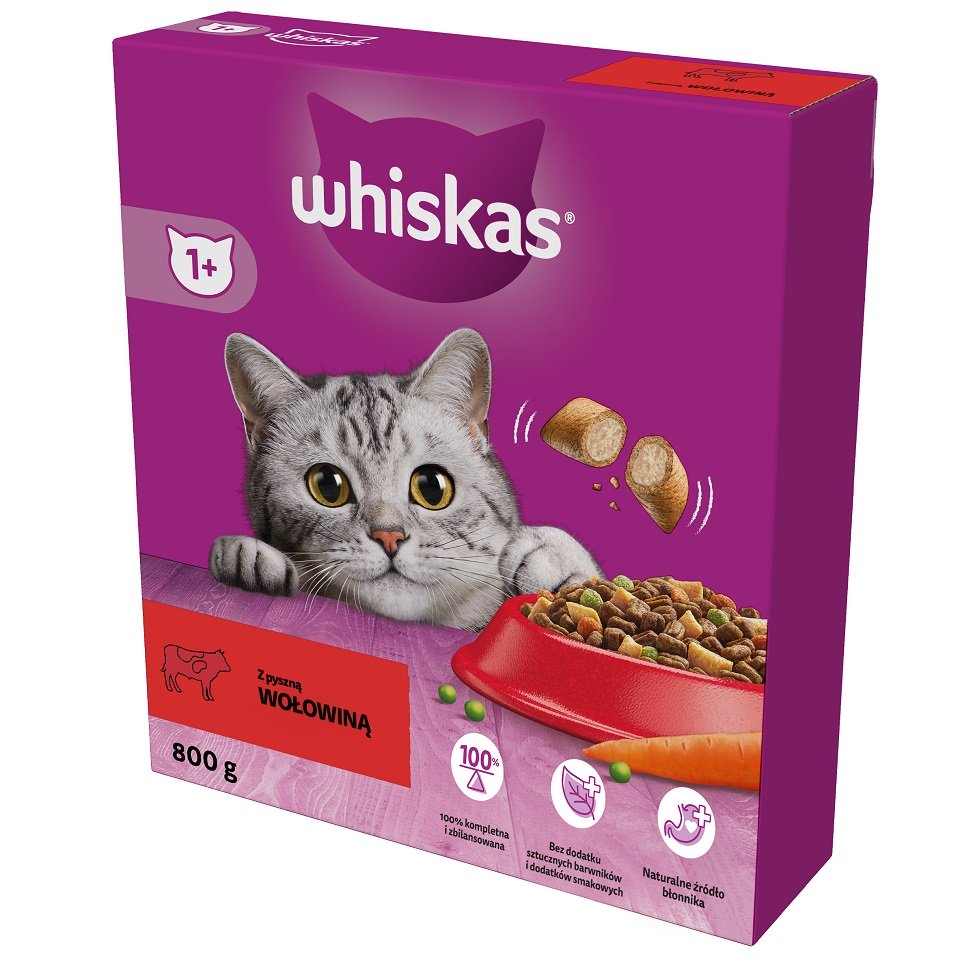 WHISKAS Adult 800 g nourriture complète pour chats adultes avec du délicieux boeuf Fera.fr