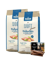 BOSCH Soft junior poulet et ignames 2 x 12,5 kg + cigares naturels à la viande de bœuf 7 pcs.