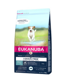 EUKANUBA Grain Free - croquettes sans gluten pour chiens adultes de petite et moyenne taille riche en poisson de mer - 3 kg