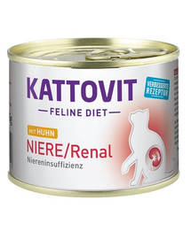 KATTOVIT Feline Diet Niere/Renal - viande de poulet pour soutenir les reins en cas d'insuffisance rénale - 185 g