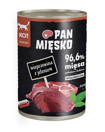 PAN MIĘSKO - Nourriture humide hypoallergénique pour chats au porc et au cerf - 400g