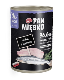 PAN MIĘSKO - Nourriture humide hypoallergénique pour chatons à base de dinde et de saumon - 400g