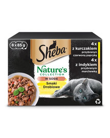 SHEBA Nature's Collection Saveurs de volaille en barquette 8x85g poulet aux poivrons et dinde aux carottes