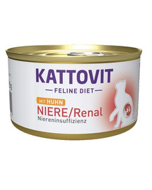 KATTOVIT Feline Diet Niere/Renal Chicken - viande de poulet pour soutenir la fonction rénale - 85 g