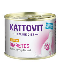 KATTOVIT Feline Diet Diabetes - Poulet pour réguler l'apport en glucose (diabète) - 185 g