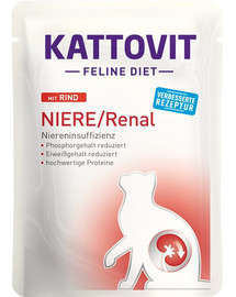KATTOVIT Feline Diet Niere/Renal Beef - viande de boeuf pour soutenir la fonction rénale - 85 g
