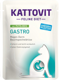 KATTOVIT Feline Diet Gastro - Dinde avec riz pour compenser une digestion insuffisante - 85 g