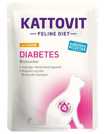 KATTOVIT Feline Diet Diabetes - Poulet pour réguler l'apport en glucose (diabète) - 85 g