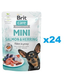 BRIT Care Mini Sachet saumon et hareng 24x85g nourriture humide pour chiens castrés ou stérilisés de petite race