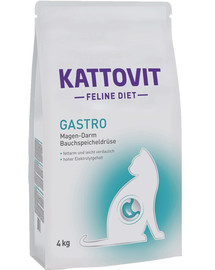 KATTOVIT Feline Diet Gastro - Teneur élevée en électrolytes pour compenser une digestion insuffisante - 4 kg