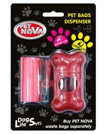 PET NOVA Distributeur de sacs à déjections + rouleau de 20 pièces rouge