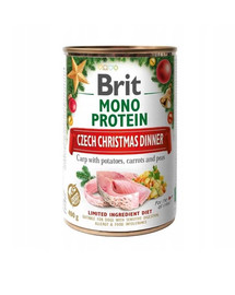 BRIT Mono Protein Christmas Dinner Carpe 400 g diner festive Noel pour chiens