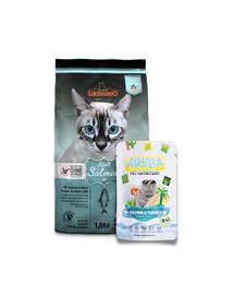 LEONARDO Adult GF Salmon 7,5 kg + ARUBA Cat Organic Saumon et dinde avec bok choy et curcuma 70 g
