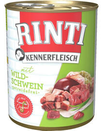 RINTI Kennerfleisch Wild Boar - Nourriture humide à base de sanglier pour chiens adultes  - 12x800 g