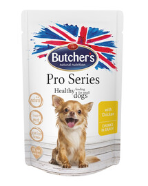 BUTCHER'S ProSeries Dog z avec des morceaux de poullet et de petits pois en sauce 100 g