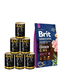 BRIT Premium By Nature Adult Small S - Nourriture complète au poulet pour chiens adultes de petite taille - 8 kg + nourriture humide avec volaille 6x1240 g