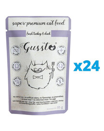 GUSSTO Cat Fresh Turkey & Duck 24x85 g - nourriture humide pour chats à base de dinde et de canard
