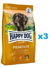 HAPPY DOG Supreme Piemonte - 3 x 10 kg -  canard, châtaigne, poisson - pour les chiens souffrant d'allergies