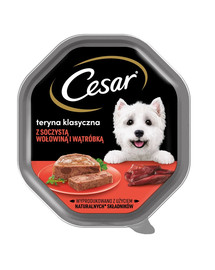 CESAR plateau 14x150 g nourriture humide complète pour chiens adultes avec bœuf et foie savoureux
