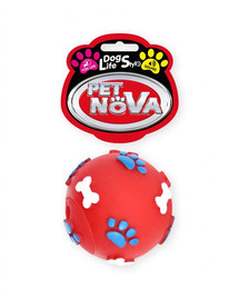 PET NOVA Dog Lifestyle Balle avec motif pattes et os 6cm rouge