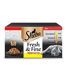 SHEBA Fresh&Fine 50x50 g avec poulet, volaille, dinde en sauce