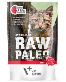VETEXPERT RAW PALEO - nourriture humide au boeuf pour chats stérilisés - 100g