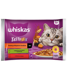 WHISKAS Adult sachet 4 x 85 g Collection de nourriture humide pour chats Countryside Flavours en morceaux de sauce avec de l'agneau, du poulet et des carottes, du bœuf et de la volaille.