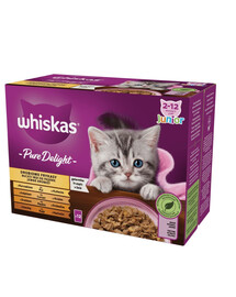 WHISKAS Pure Delight Junior Beignets de volaille au poulet, à la dinde, à la volaille, au canard en gelée 12x85g