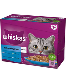 WHISKAS Fish Snacks poisson blanc, cabillaud, saumon, thon en gelée 12x85g
