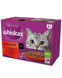 WHISKAS Adult sachet 12 x 85 g Classic Meals nourriture humide pour chats en morceaux en sauce avec bœuf, poulet, agneau, volaille