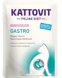 KATTOVIT Feline Diet Gastro - Saumon avec riz pour compenser une digestion - 85 g