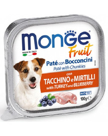 MONGE Fruit Dog Pâtée pour chien aux fruits avec de la dinde et des myrtilles 100g