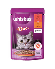 WHISKAS Adult sachet 85 g de nourriture humide pour chats en gelée avec du bœuf et de la volaille