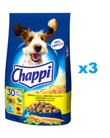 CHAPPI Croquettes pour chiens adultes avec de la volaille 3x2,7kg