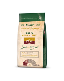 FITMIN Dog Nutritional Programme Medium Maxi Puppy Lamb&Beef 12 kg pour les chiots de moyennes et grandes races