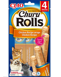 INABA Churu Rolls Cat Treat Aliment humide avec garniture crémeuse au poulet 4x10g