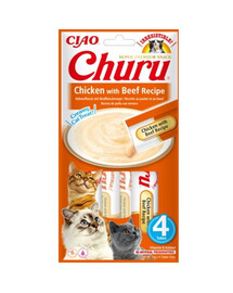 INABA Churu Cat Treat Chicken&Beef Aliments humides au poulet et au bœuf 4x14g