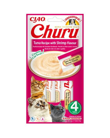 INABA Churu Cat Treat Tuna&Shrimp Aliments humides avec thon et crevettes 4x14g