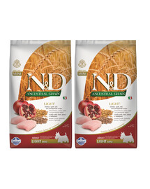 FARMINA N&D Ancestral Grain dog light chicken, spelt, oats and oragne 2 x 2,5 kg poulet, épeautre, avoine et oragne