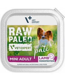 VETEXPERT RAW PALEO Pate Adult Mini Lamb - pâtée à l'agneau pour chien de petite race - 150 g