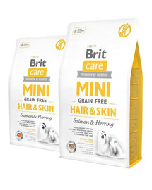 BRIT Care Mini Grain Free hair & skin - pour chiens de races miniatures avec poil long & une peau sensible - 2 x 7 kg