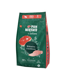 PAN MIĘSKO - aux herbes, boeuf et lapin pour chiens de races moyennes - M 9 kg
