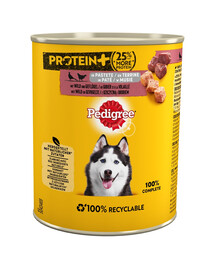PEDIGREE Adult Protein+ boîte 12x800 g de nourriture complete humide pour chiens adultes à base de gibier et de volaille en mousse