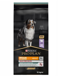 PURINA Pro Plan Grain Free Adult Medium Large Sensitive Digestion OPTIDigest - sans céréales pour chiens adultes de moyennes et grandes races avec digestions sensible - 12kg