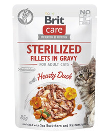 BRIT CARE Fillets in Gravy Pouch Sterilized Hearty Duck 24x85g avec canard pour chats stérilisés