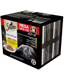 SHEBA Select Slices in Gravy Saveurs mixtes de volaille en sauce volaille, poulet et dinde 32x85g