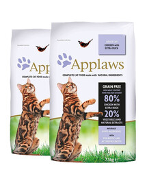 APPLAWS Dry cat - Poulet et canard sans céréales - 2 x 7,5 kg