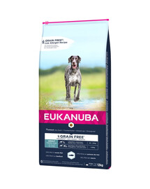EUKANUBA Grain Free - croquettes sans gluten pour les chiens adultes de grande race riche en poisson de mer - 12 kg