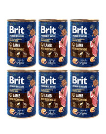 BRIT Premium by Nature Lamb and buckwheatn -  nourriture naturelle pour chiens à base d'agneau et de sarrasin - 6x400 g