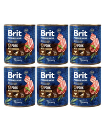 BRIT Premium by Nature - nourriture naturelle pour chiens avec porc et œsophage - 6x800 g